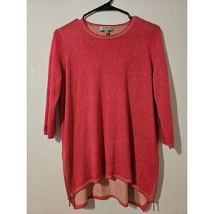 Nordstrom Collection Silk Cashmere Side Zip High Low Sweater Coral Red Small